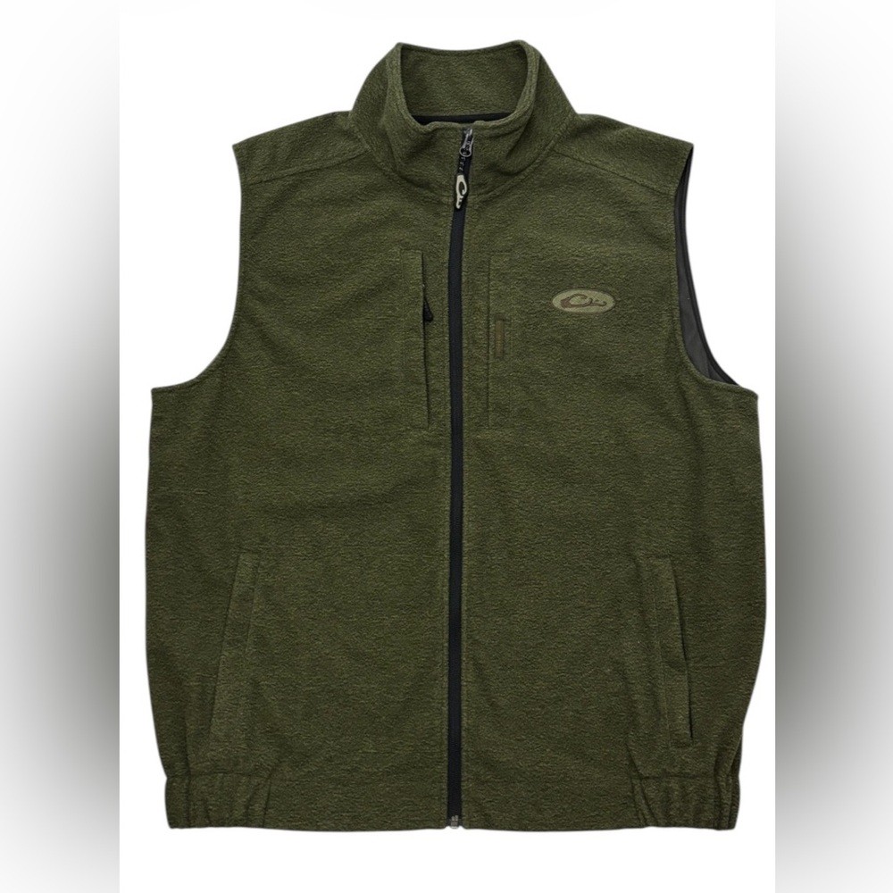 Drake Men's Waterfowl Vest Large Green Full Zip Logo Outdoor Security Pocket